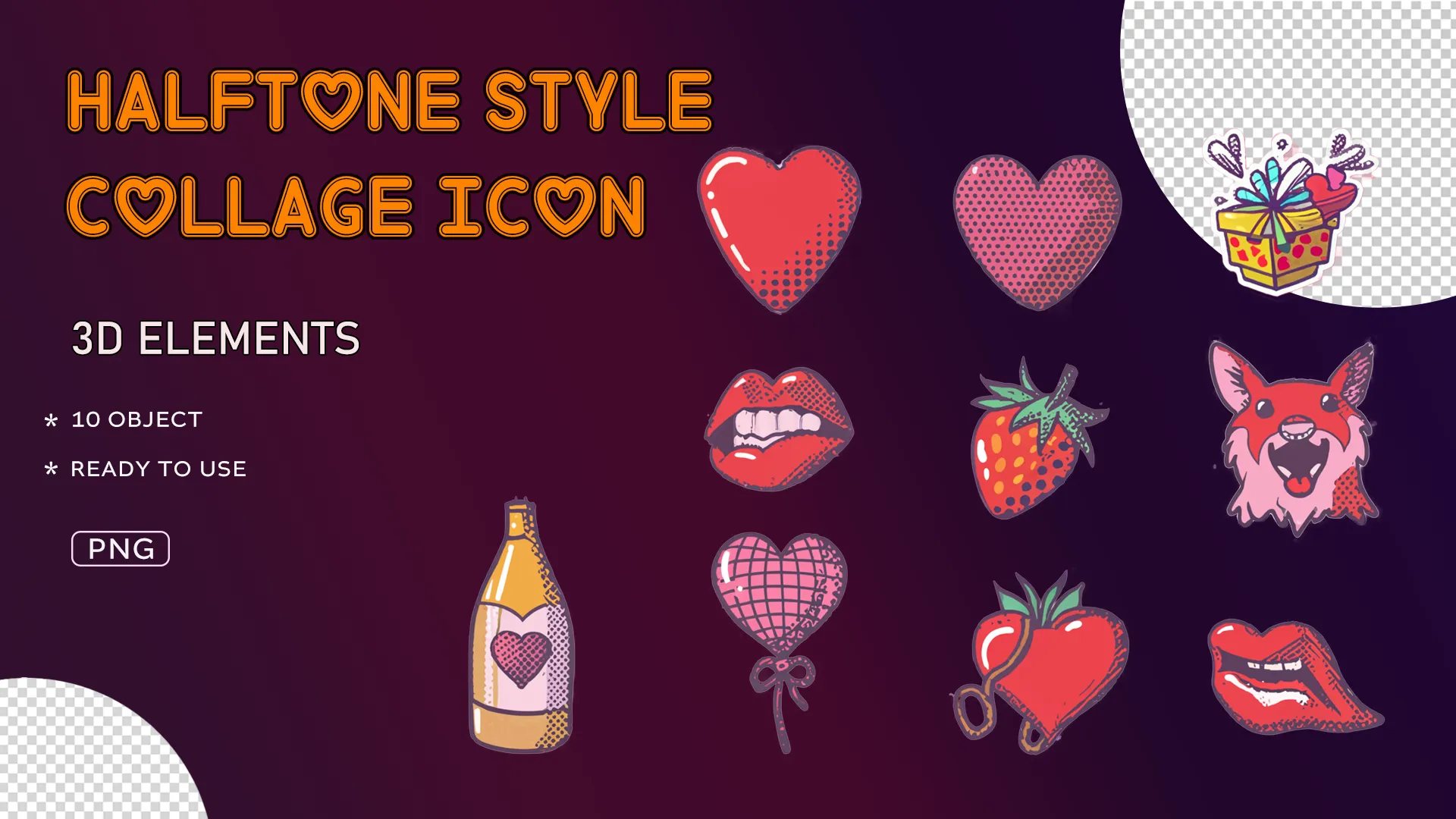 Charming Retro Halftone Style Collage Icons Set